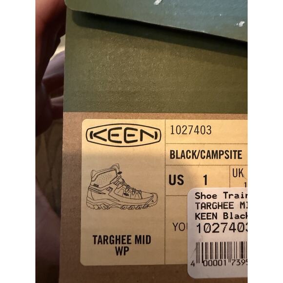 Keen Targhee Mid Waterproof Hiking Shoes Black Green Kids Size 1 NIB NEW $80 - Picture 6 of 16